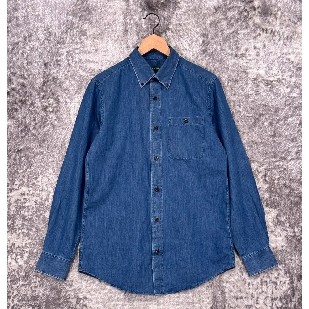 New Orvis Denim Shirt Small Mens Classic Fit Blue Work Shirt Long Sleeve